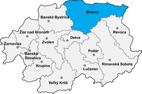 Mapa okresu Brezno s vyznačeným úradom práce