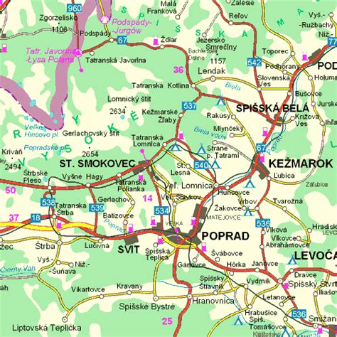 Mapa okresu Kežmarok s vyznačenou Spišskou Starou Vsou