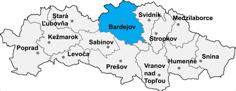 Mapa okresu Bardejov s rozdelením na referáty prvého kontaktu