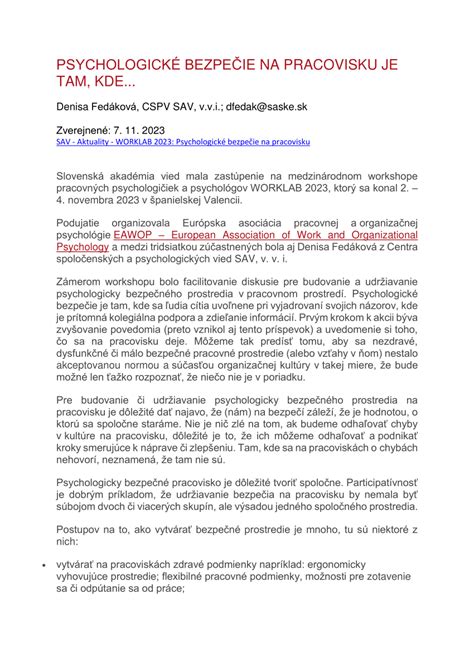 Princípy psychologicky bezpečného pracovného prostredia