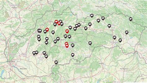 Mapa historických centier ústavnej starostlivosti na Slovensku