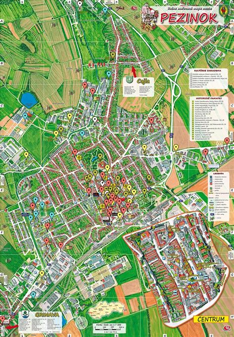 Mapa mesta Pezinok s vyznačenými ulicami