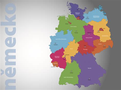 Mapa Nemecka s vyznačenými mestami, kde sú pracovné ponuky