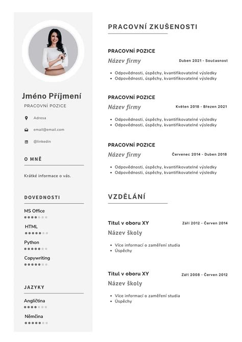 Životopis s profesionálnou fotografiou opatrovateľky.
