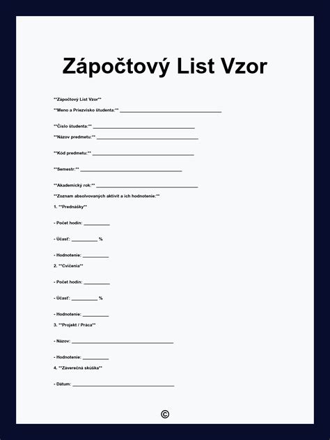 Zápočtový list a pracovný posudok