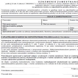 Formulár: Oznámenie zamestnanca na uplatnenie nároku na odpočítateľnú položku