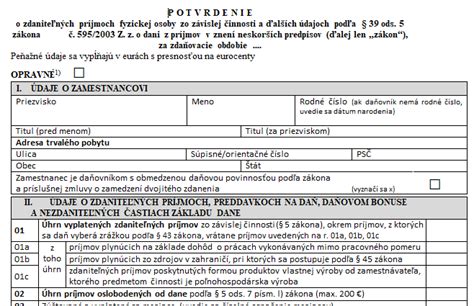 Príklad potvrdenia o zdaniteľných príjmoch