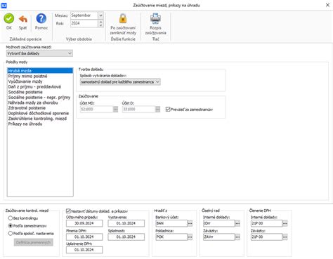 Screenshot programu OLYMP s nastavením mzdových položiek