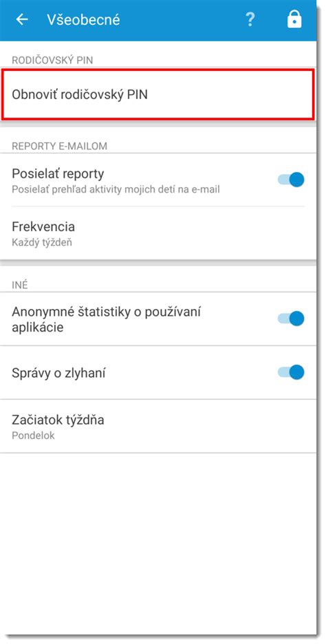 Nastavenie rodičovského PIN kódu