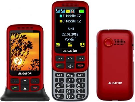 Fotografia telefónu Aligator VS900 Senior s vyobrazenými ikonami pre FM rádio a budík