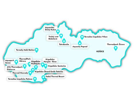 Mapa aquaparkov a termálnych kúpalísk na Slovensku