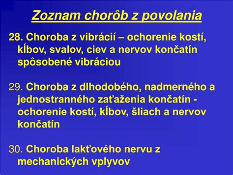 Zoznam chorôb z povolania a ich vplyv na sociálne dávky