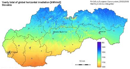 Mapa slnečného žiarenia na Slovensku