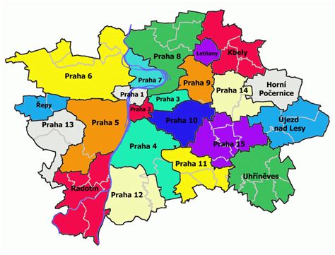 Mapa Prahy s vyznačenými hlavnými pamiatkami