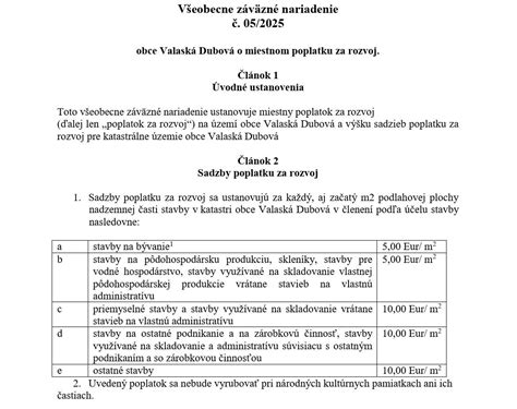 Rozsah sadzieb a ich členenie pre poplatok za rozvoj