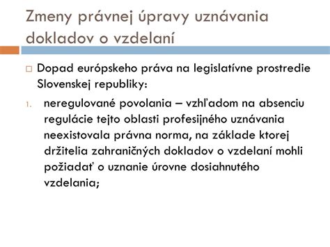 Štruktúra uznávania dokladov o vzdelaní v EÚ
