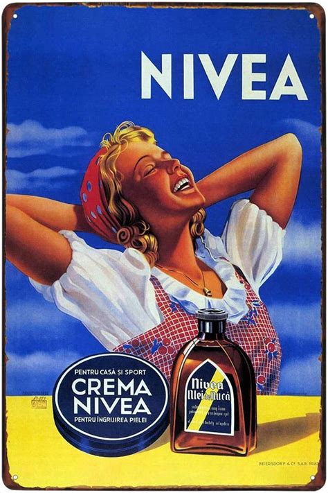 Historická modrá dóza krému NIVEA a dobová reklama