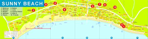 Mapa Slnečného pobrežia s vyznačeným hotelom Calypso a blízkymi atrakciami
