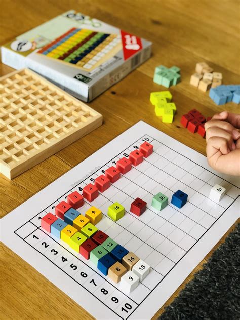 Dieťa hravou formou spája čísla s množstvom pomocou drevenej Montessori pomôcky
