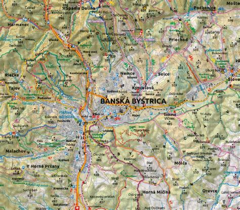 Mapa Banská Bystrica a okolie s vyznačenými zdravotníckymi zariadeniami