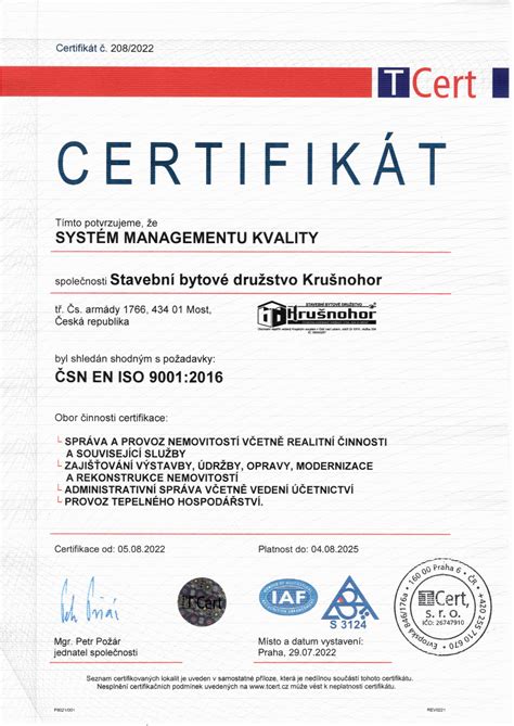 Certifikát ISO 9001:2015.