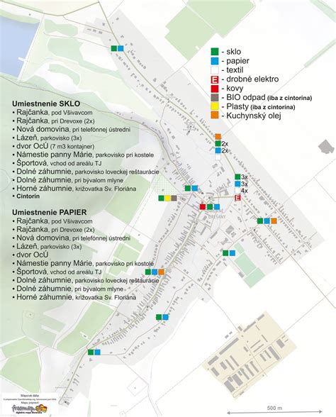 Mapa umiestnenia kontajnerov na separovaný zber v Drietome