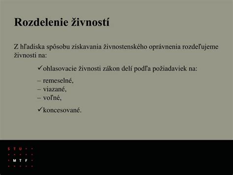 Rozdelenie živností podľa náročnosti podmienok