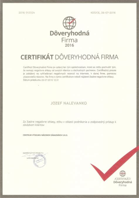 Logo certifikátu Dôveryhodná firma 2021