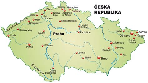 Mapa Českej republiky s vyznačenými turistickými regiónmi
