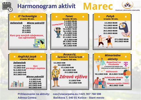 Harmonogram aktivít v seniorskom centre