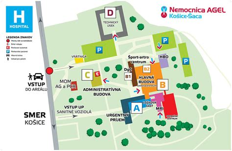 Mapa areálu Fakultnej nemocnice s poliklinikou v Žiline