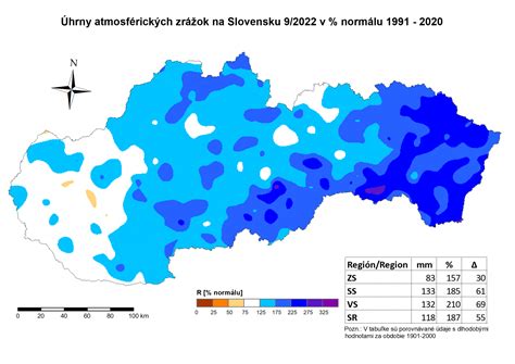 Mapa poklesu zrážok na Slovensku