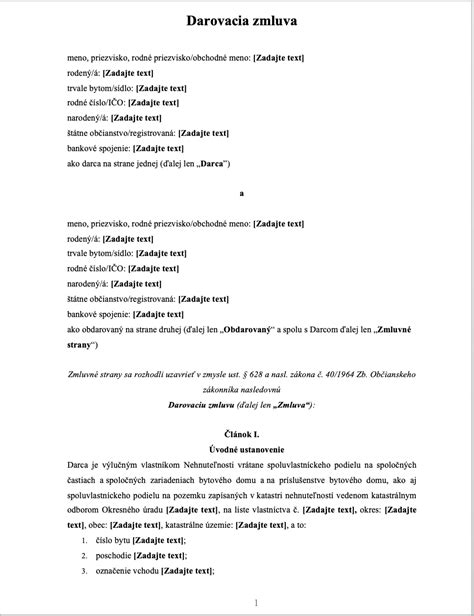 Zjednodušená schéma darovacej zmluvy