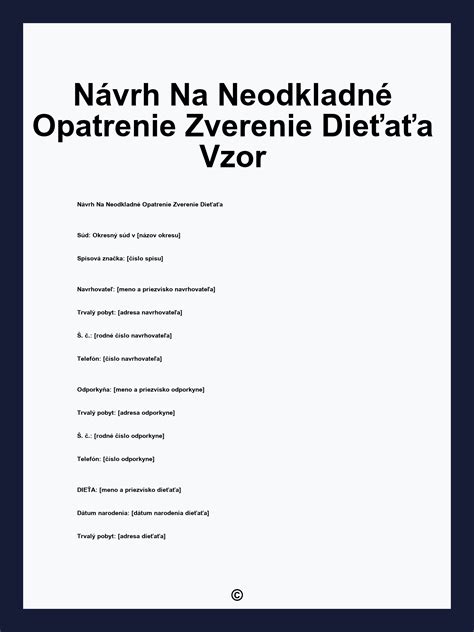 Návrh na neodkladné opatrenie - dokument
