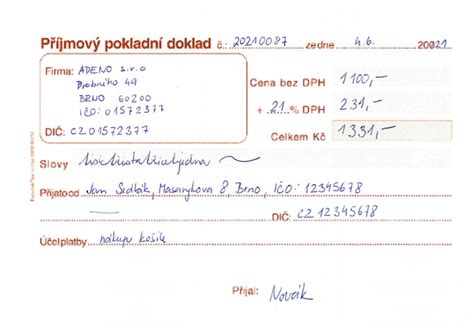 Príklad pokladničného dokladu vydaného ZŤP živnostníkom