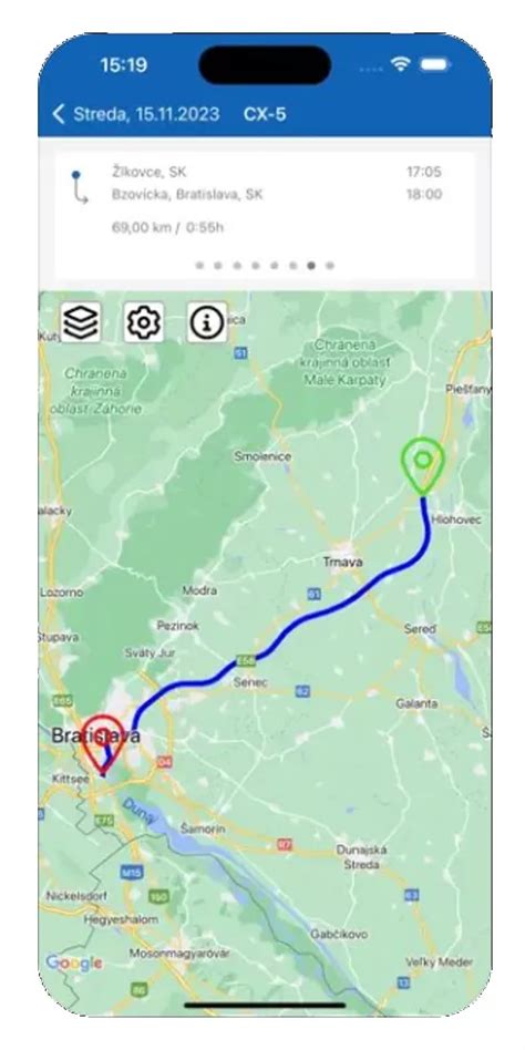Mapa s GPS sledovaním vozidiel