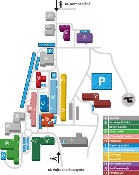 Mapa areálu Fakultnej nemocnice Trenčín s vyznačenými parkoviskami