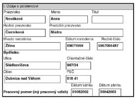 Evidenčný list dôchodkového poistenia - vzor