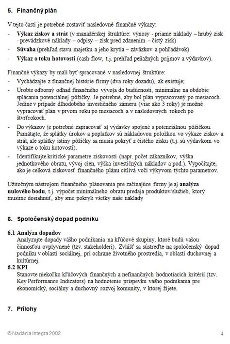 Štruktúra podnikateľského plánu