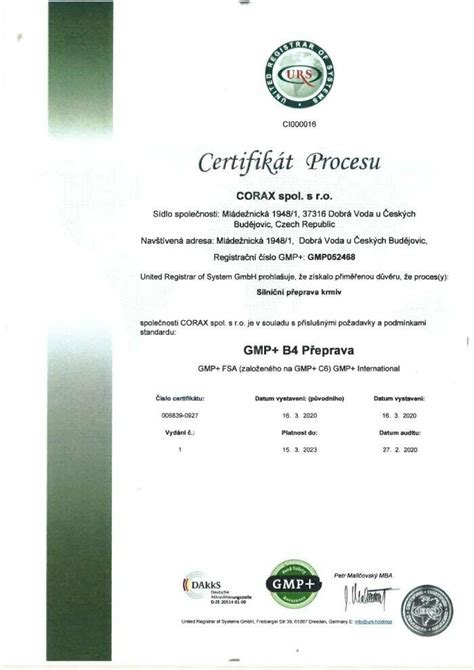 Certifikát GMP - Správna výrobná prax