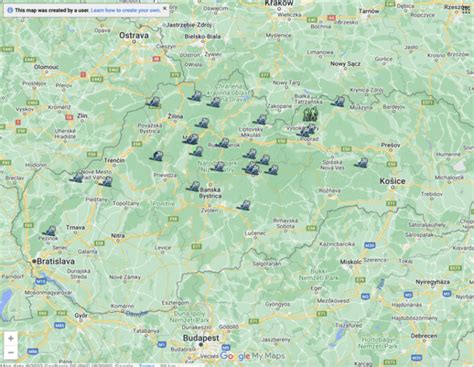 Mapa lyžiarskych stredísk na východnom Slovensku