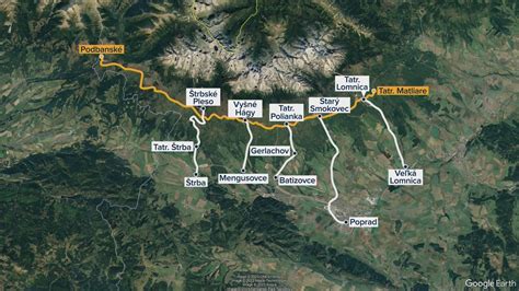 Mapa úsekov rekonštruovanej Cesty slobody vo Vysokých Tatrách