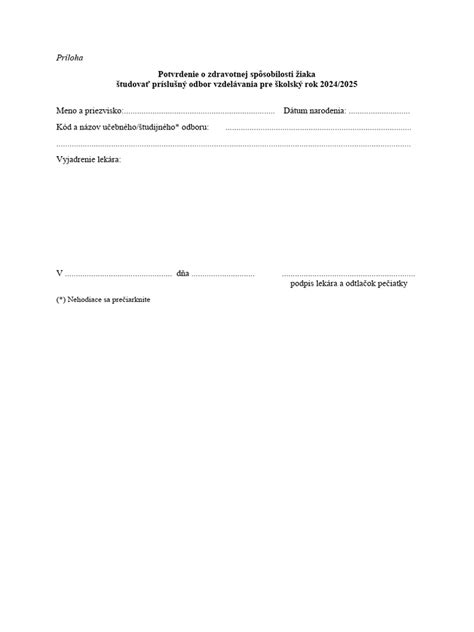 Príklad tlačiva Potvrdenie o žití