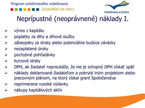 Oprávnené a neoprávnené výdavky z príspevku