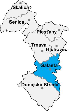 Mapa okresu Galanta s vyznačenými Veľkými Úľanmi