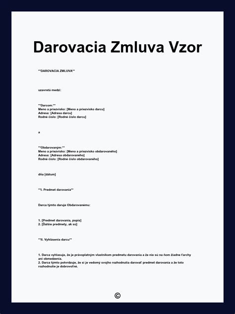 Vzor darovacej zmluvy