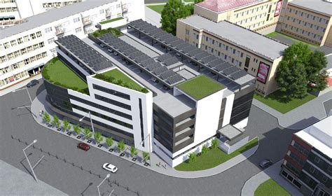 Moderná budova psychiatrickej nemocnice s fotovoltaickými panelmi