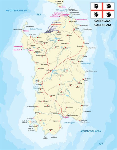 Mapa Sardínie s vyznačenými hotelmi ITI MARINA Hotels & Resorts