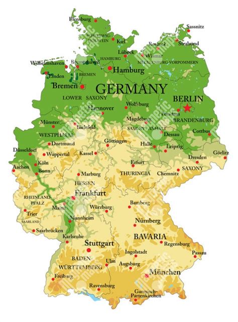 Mapa Nemecka a Rakúska s vyznačenými mestami