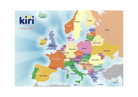 Mapa Európy s vyznačenými krajinami EÚ